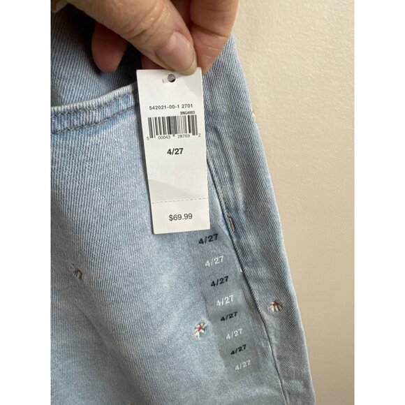 Gap Denim Girlfriend Jeans Light Wash 4/27 Embroidered Floral Stretch Mid Rise T - Picture 9 of 13